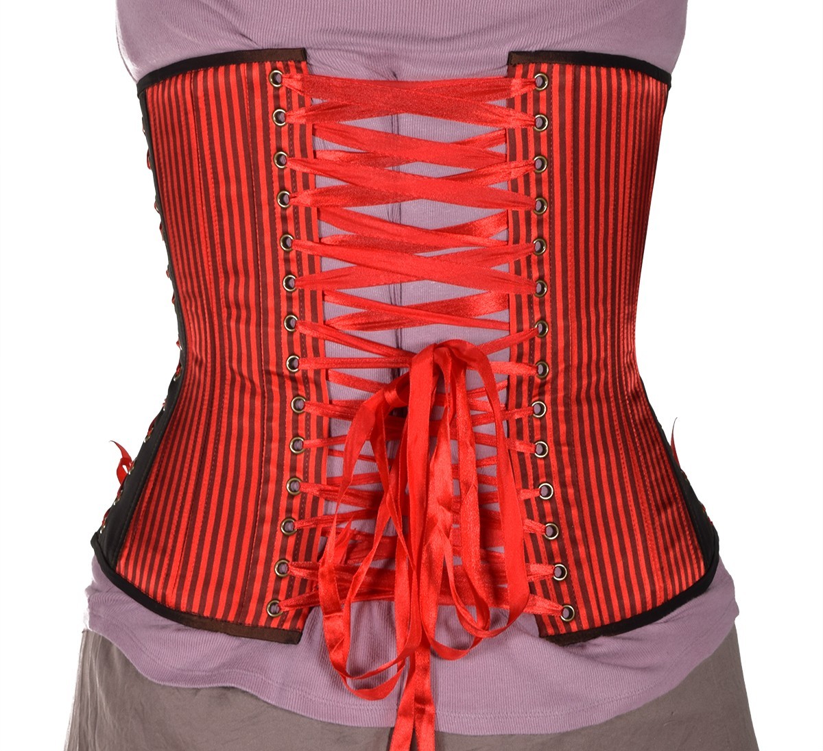 Red Stripe Captain Corset, Slim Silhouette, Long