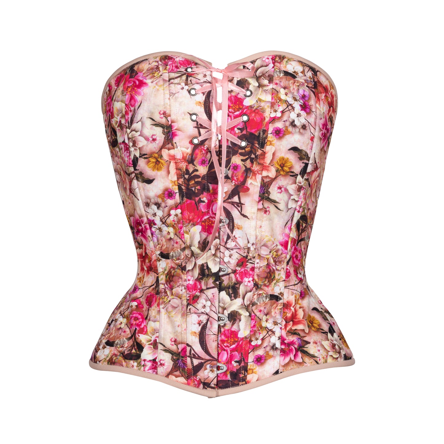 Cerise Bouquet Overbust Corset, Hourglass Silhouette