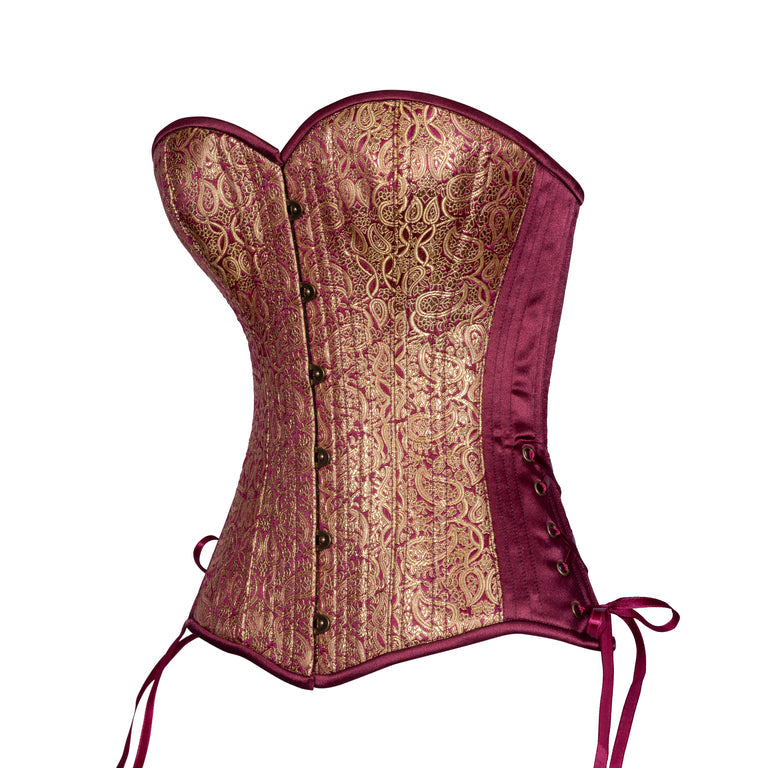 Plum and Gold Brocade Overbust Corset, Slim Silhouette, Regular