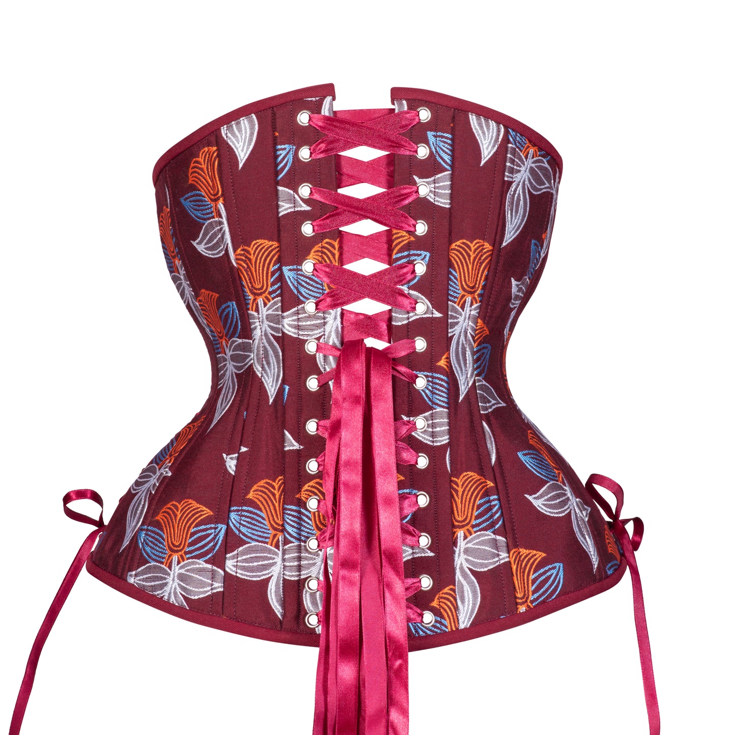 Burgundy with Flowers Corset, Hourglass Silhouette, Long