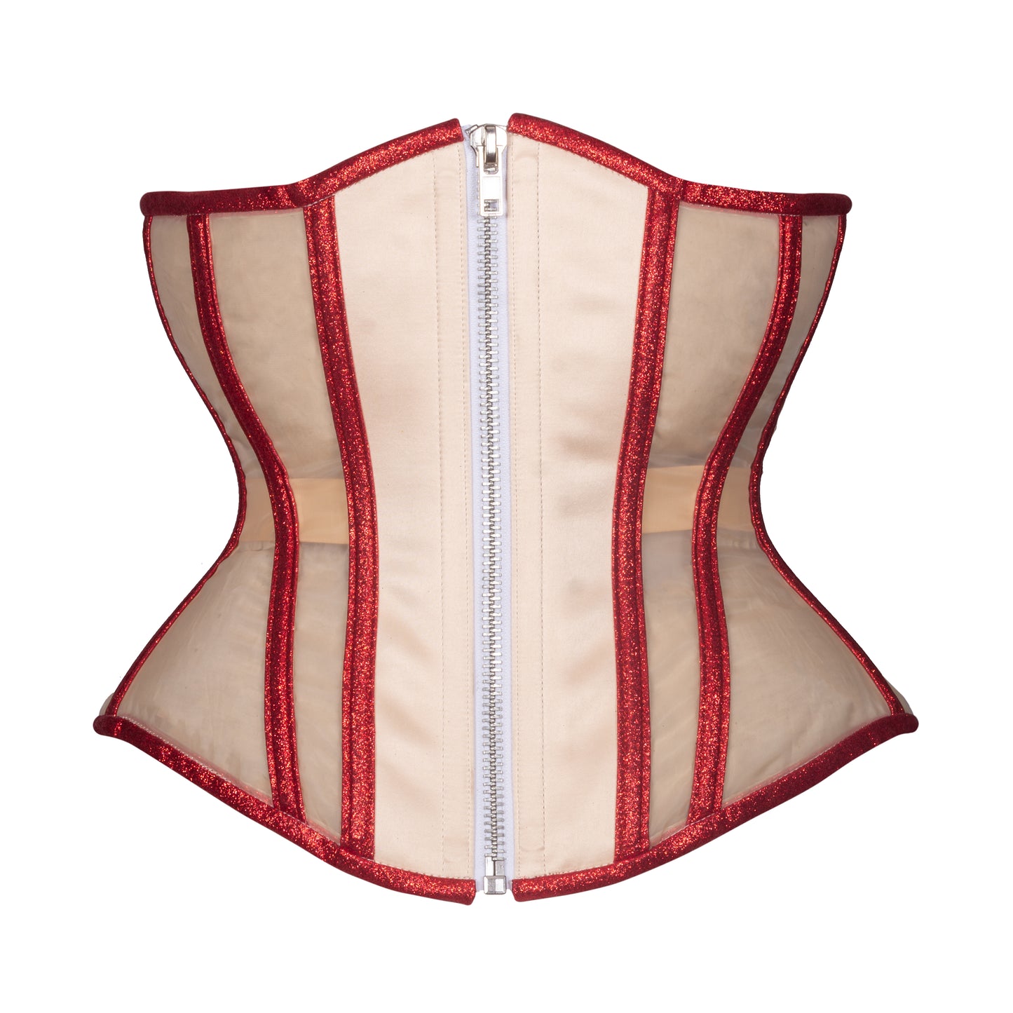 Ruby Beige Mesh Corset, Hourglass Silhouette, Regular