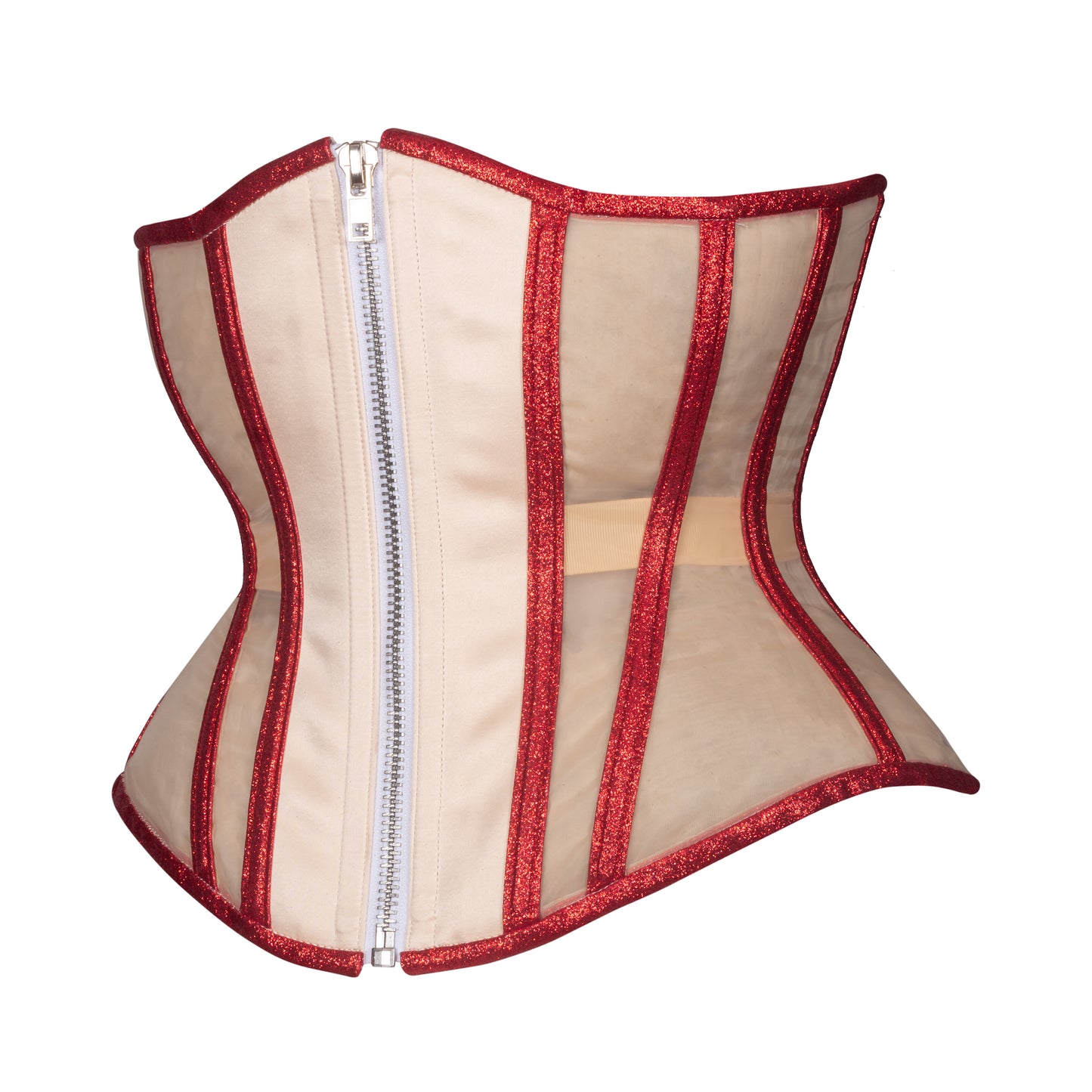 Ruby Beige Mesh Corset, Hourglass Silhouette, Regular