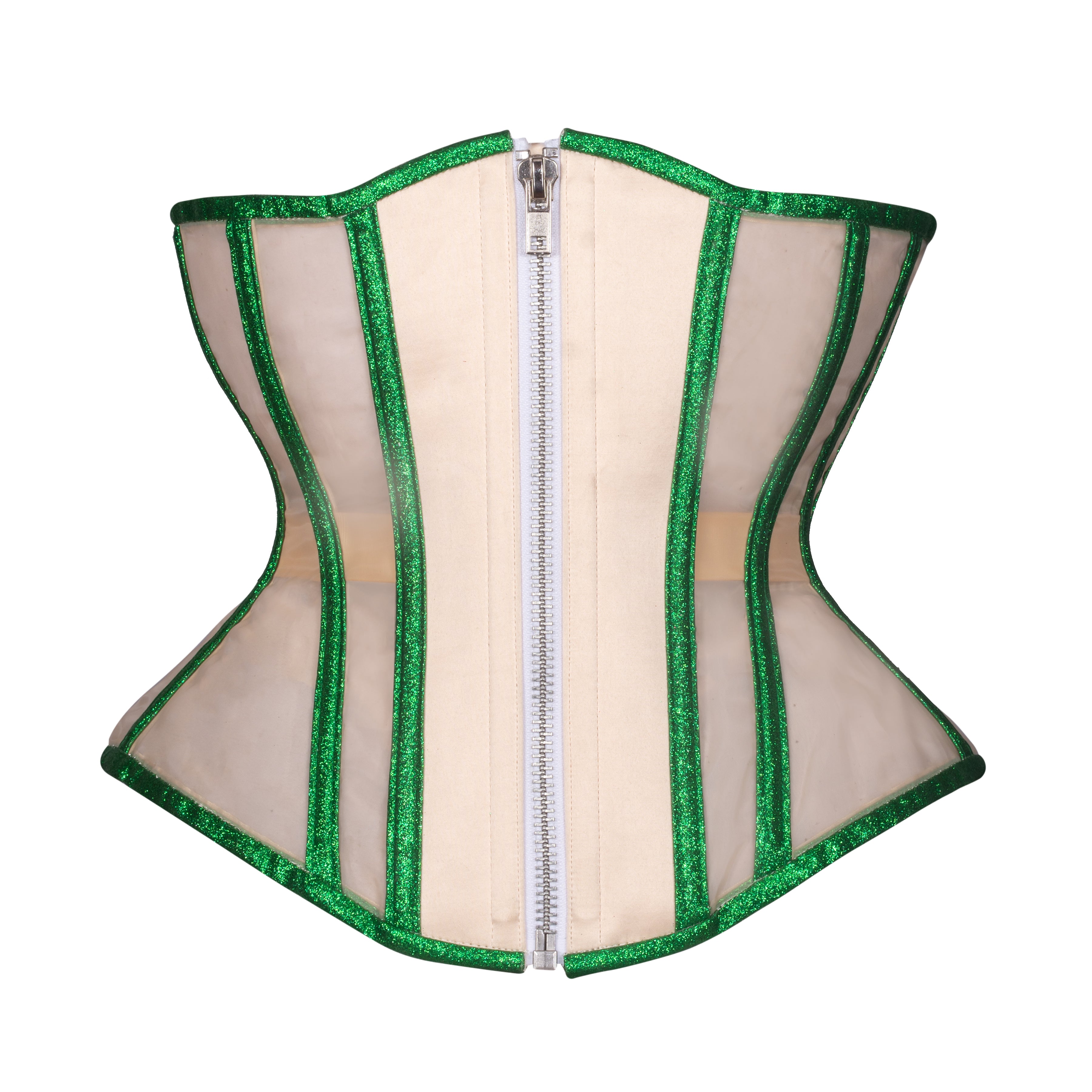 Emerald Beige Mesh Corset, Hourglass Silhouette, Regular