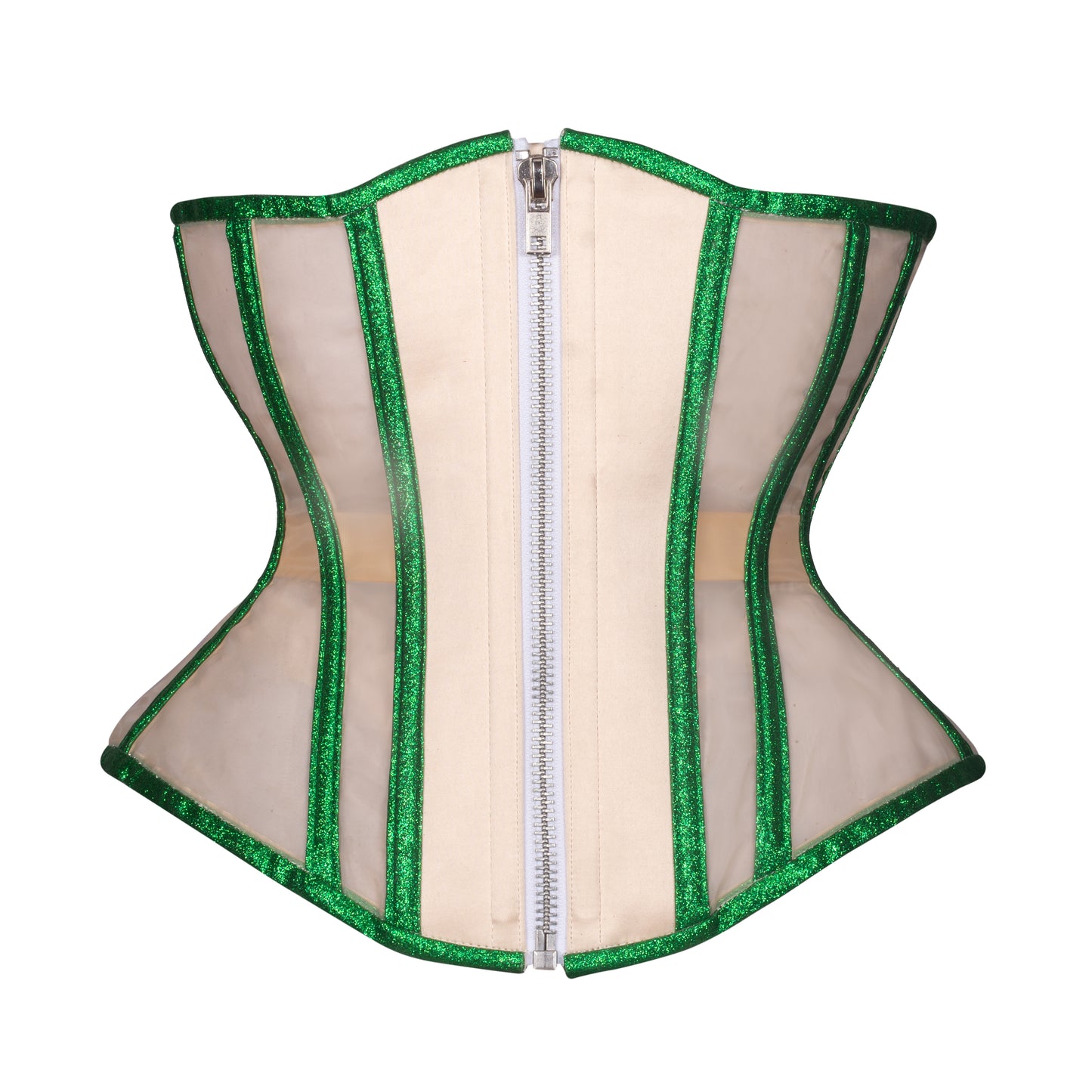 Emerald Beige Mesh Corset, Hourglass Silhouette, Regular