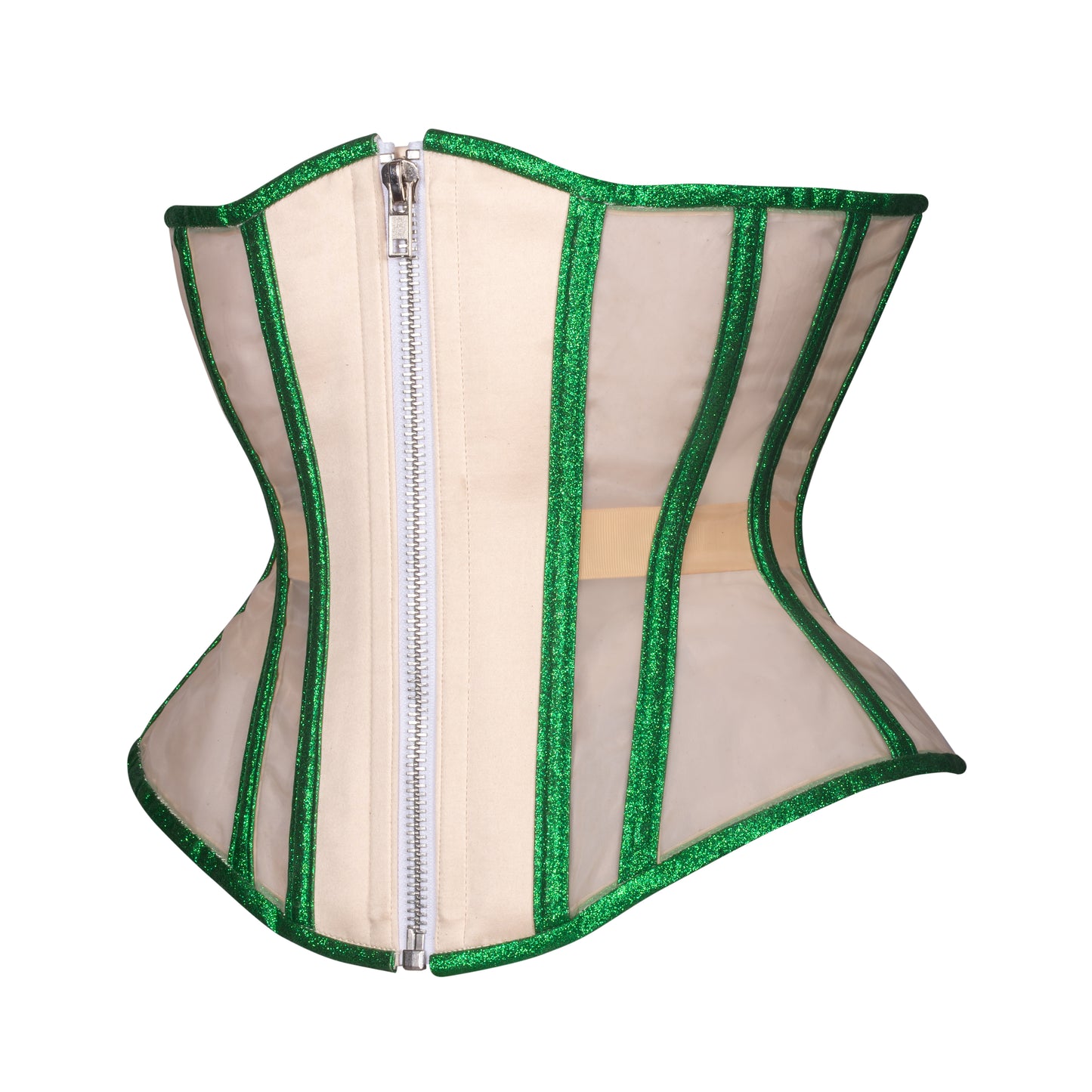 Emerald Beige Mesh Corset, Hourglass Silhouette, Regular
