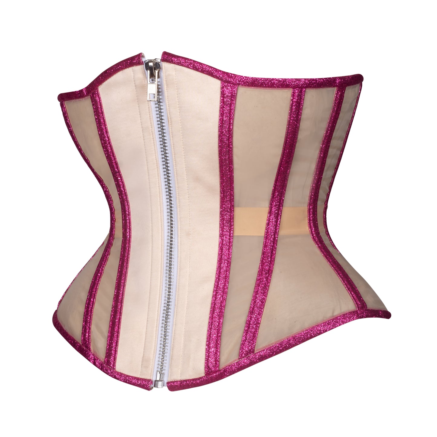 Pink Beige Mesh Corset, Hourglass Silhouette, Regular