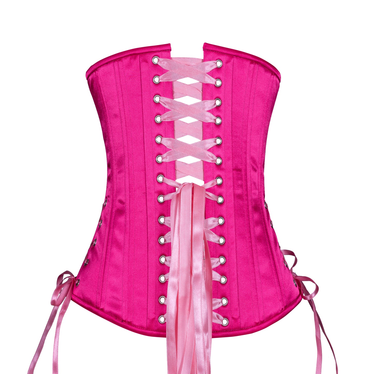 Raspberry Satin Corset, Slim Silhouette, Long