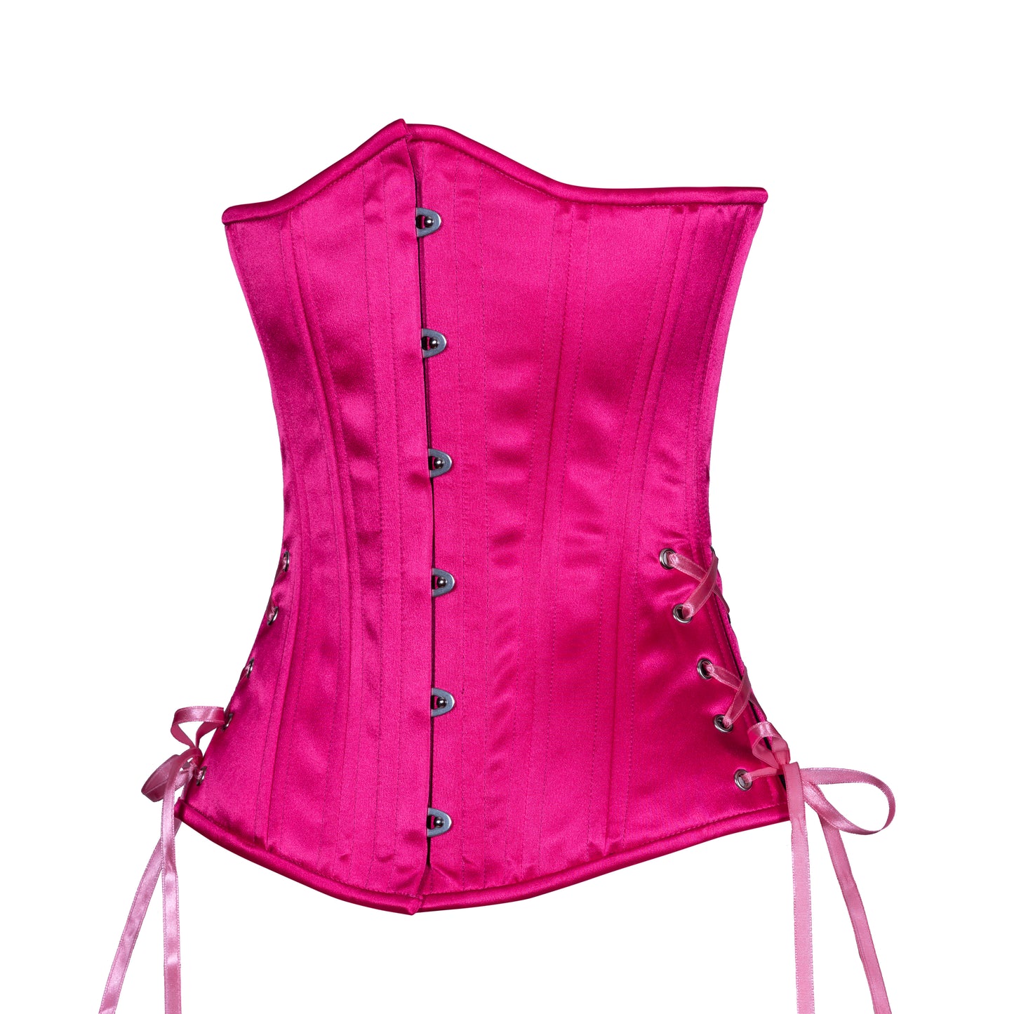 Raspberry Satin Corset, Slim Silhouette, Long