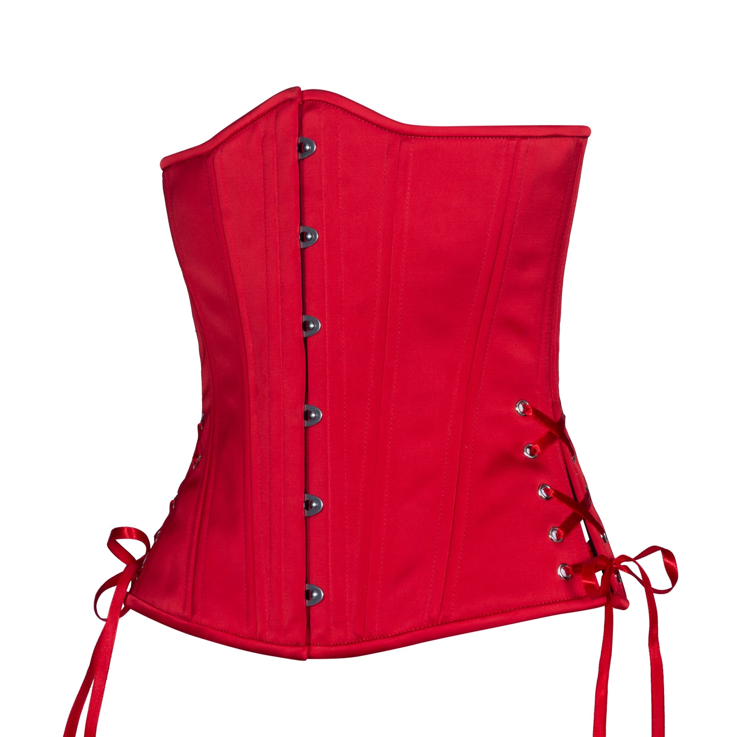 Lipstick Red Satin Corset, Slim Silhouette, Long
