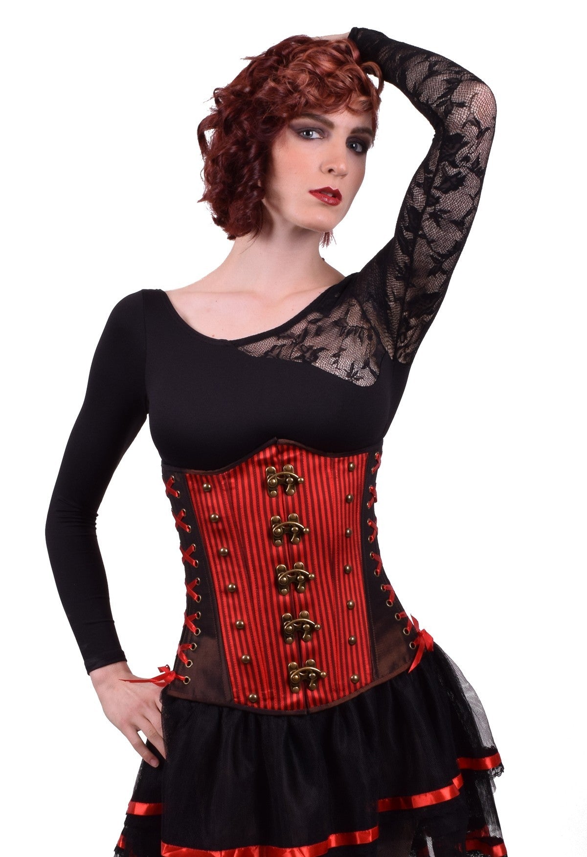 Red Stripe Captain Corset, Slim Silhouette, Long