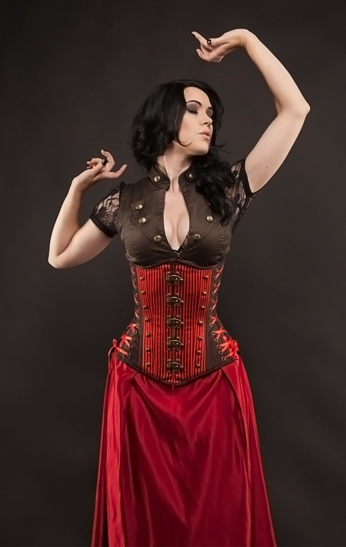 Red Stripe Captain Corset, Slim Silhouette, Long