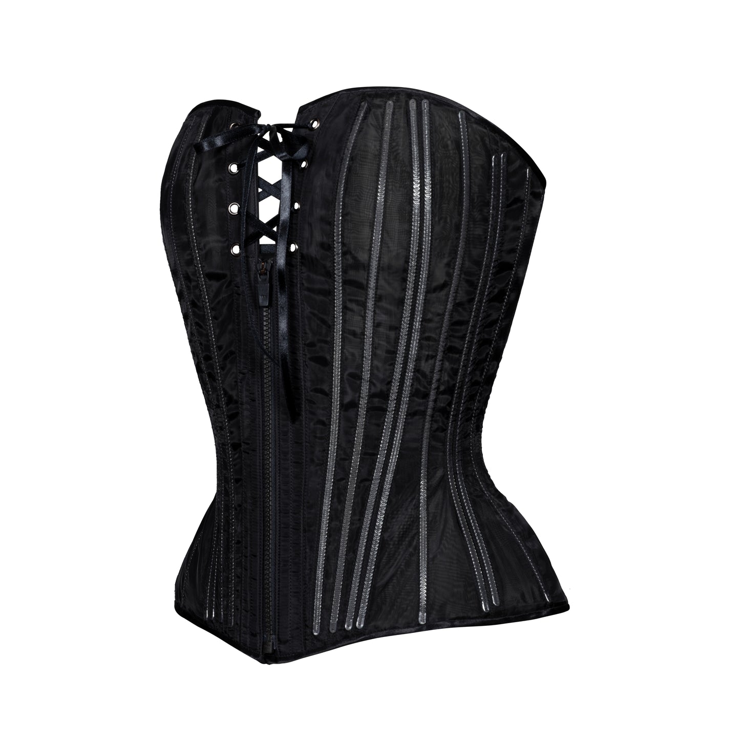 Black Fine Mesh No Line Overbust Corset, OLD Hourglass Silhouette, Regular