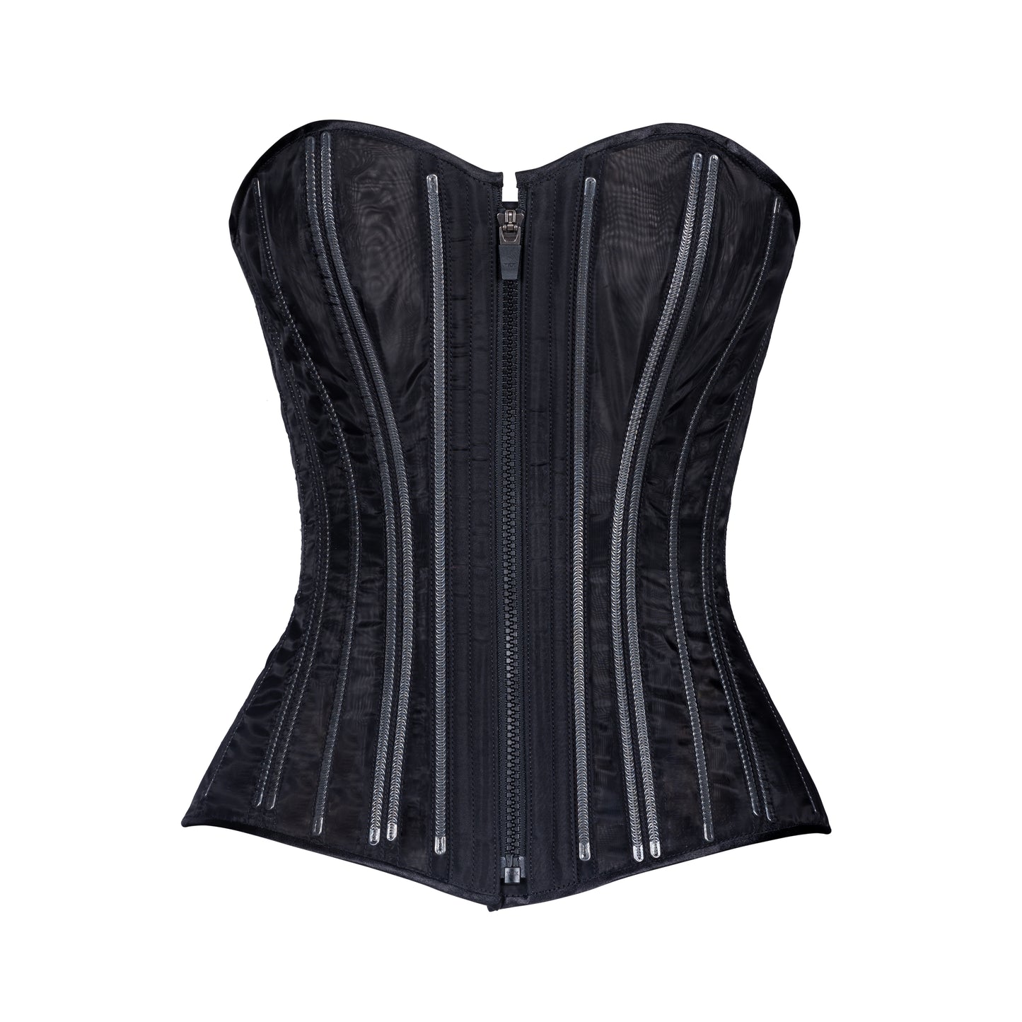 Black Fine Mesh No Line Overbust Corset, Slim Silhouette, Regular