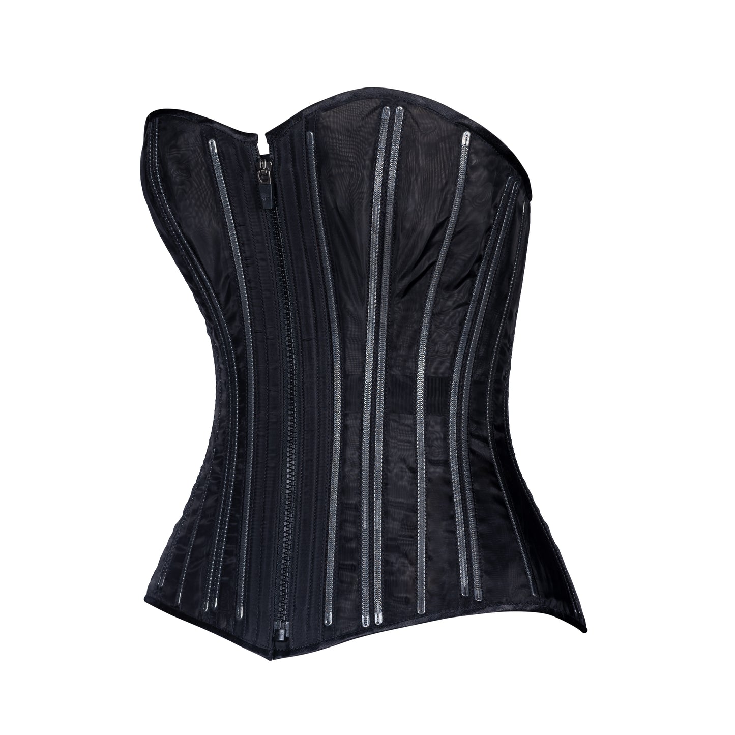 Black Fine Mesh No Line Overbust Corset, Slim Silhouette, Regular