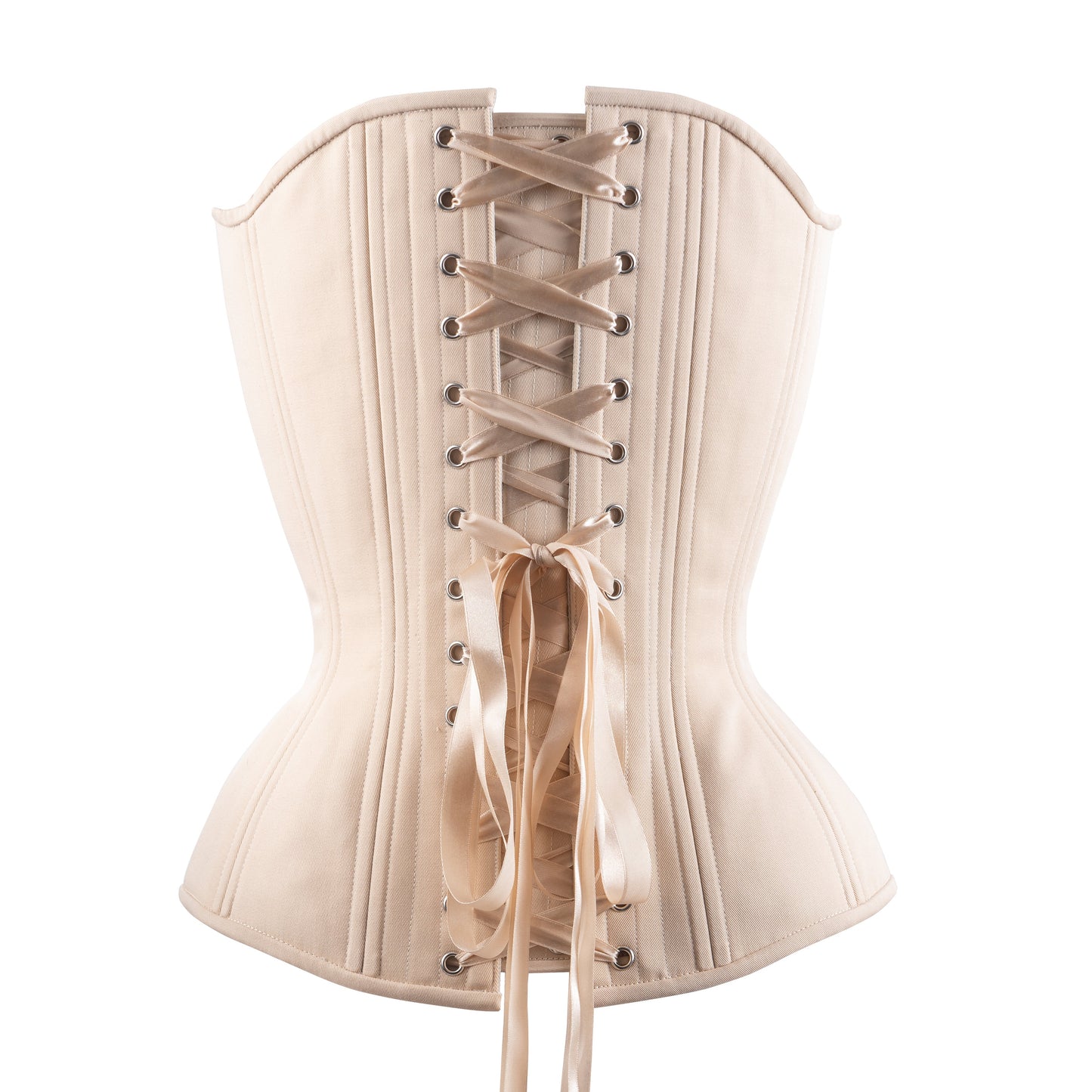 Beige Cotton Overbust Corset, Hourglass Silhouette, NEW