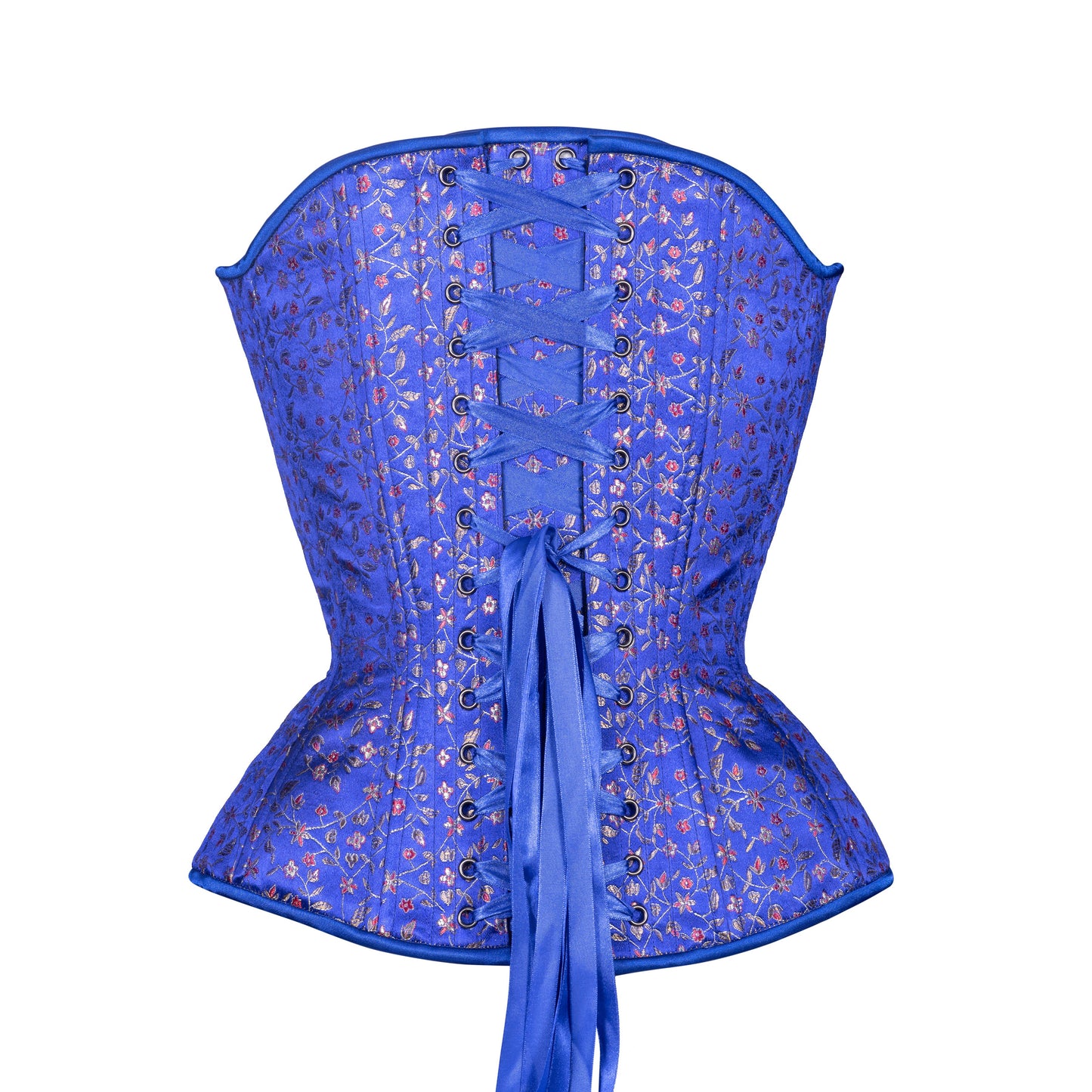 Indigo Blue Floral Brocade Overbust Corset, OLD Hourglass Silhouette, Regular