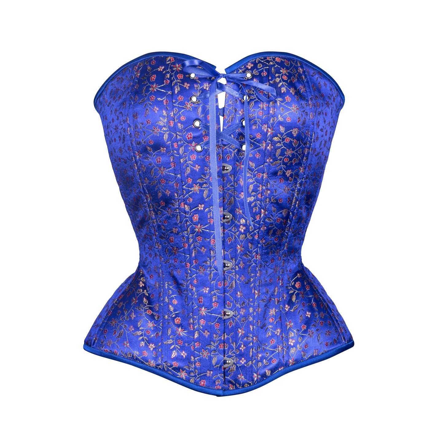 Indigo Blue Floral Brocade Overbust Corset, OLD Hourglass Silhouette, Regular