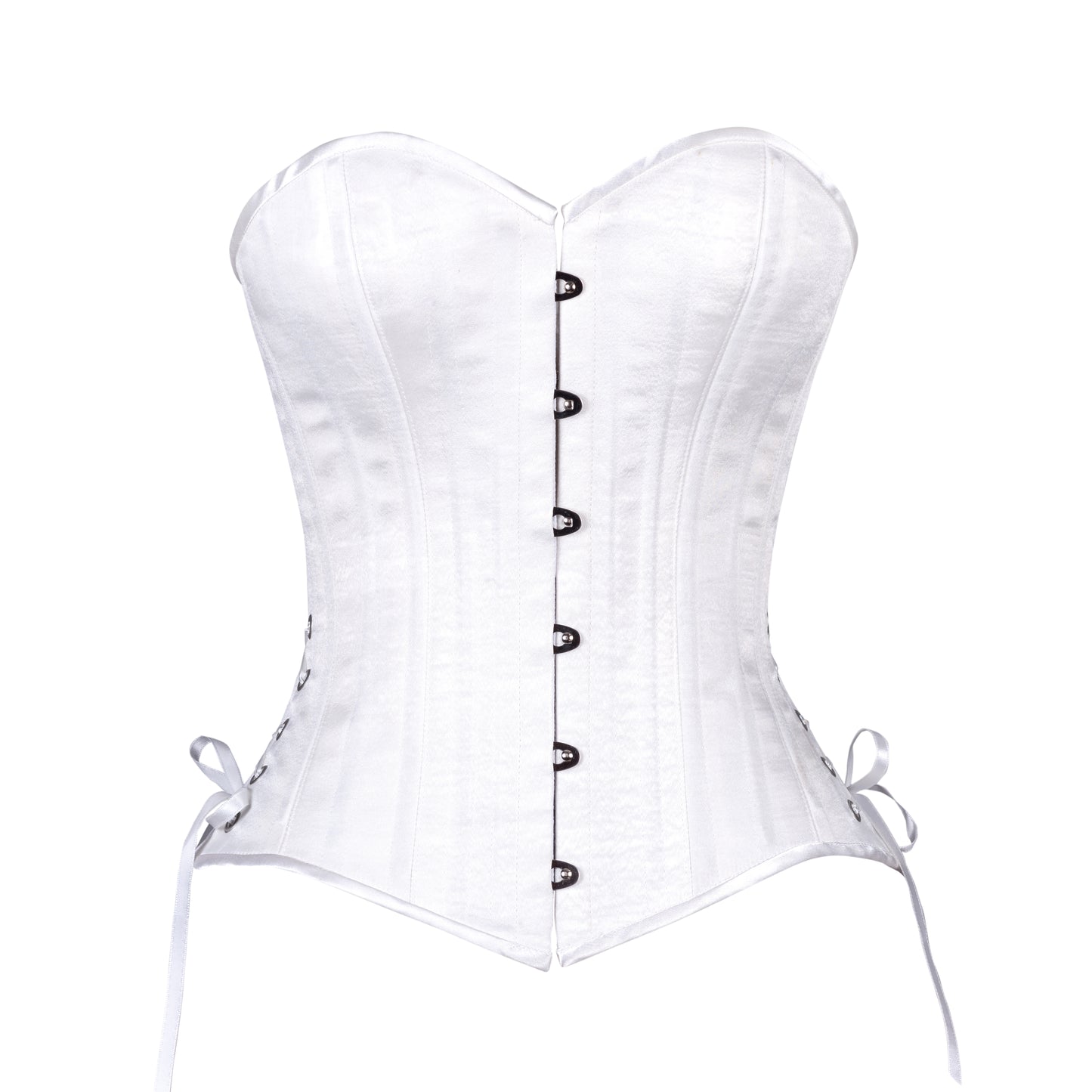 White Satin Overbust Corset, Slim Silhouette, Regular