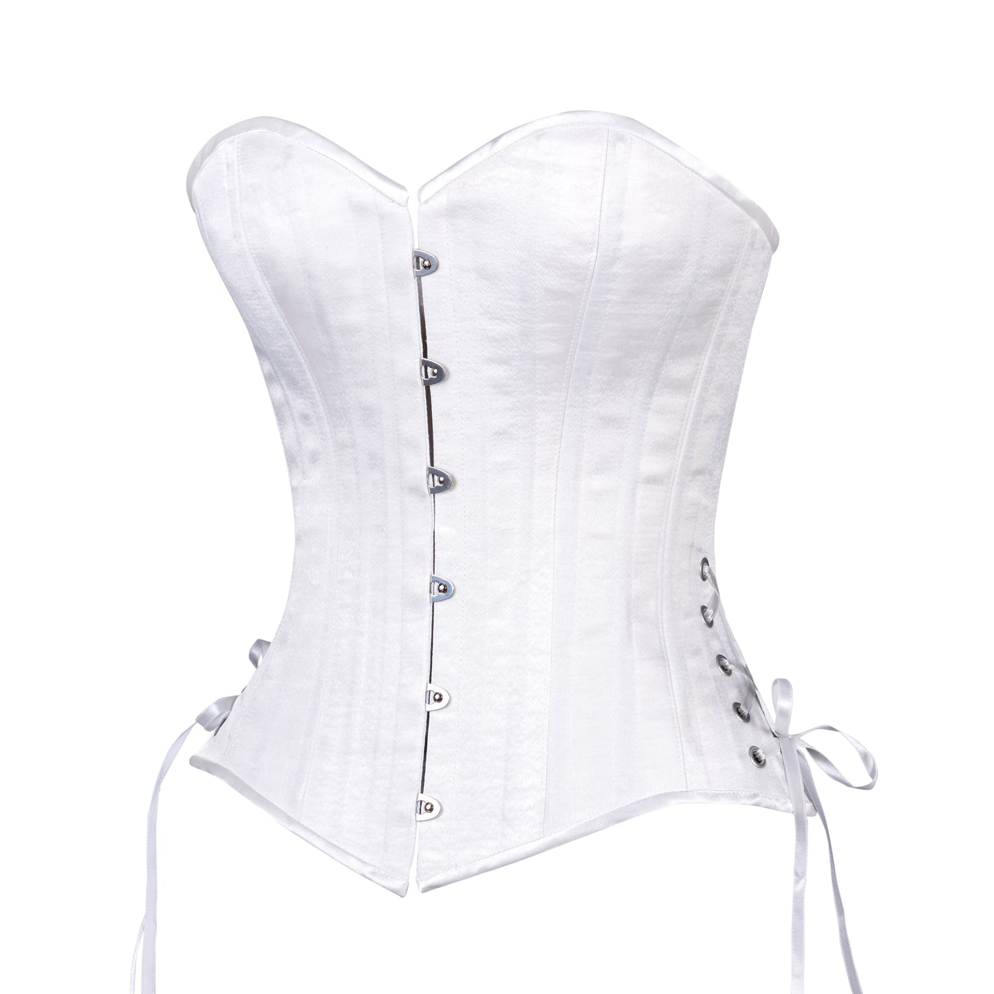 White Satin Overbust Corset, Slim Silhouette, Regular