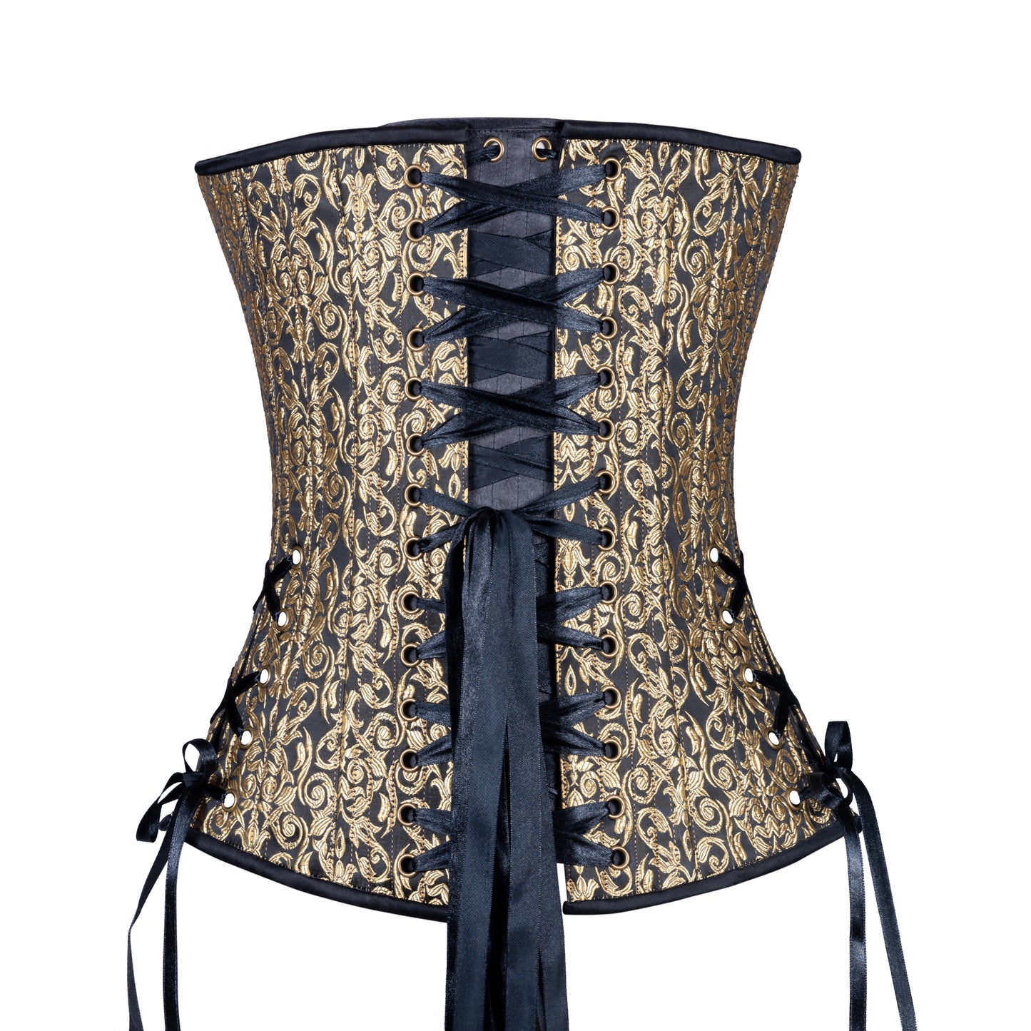Gold Leaf on Black Overbust Corset, Slim Silhouette, Regular