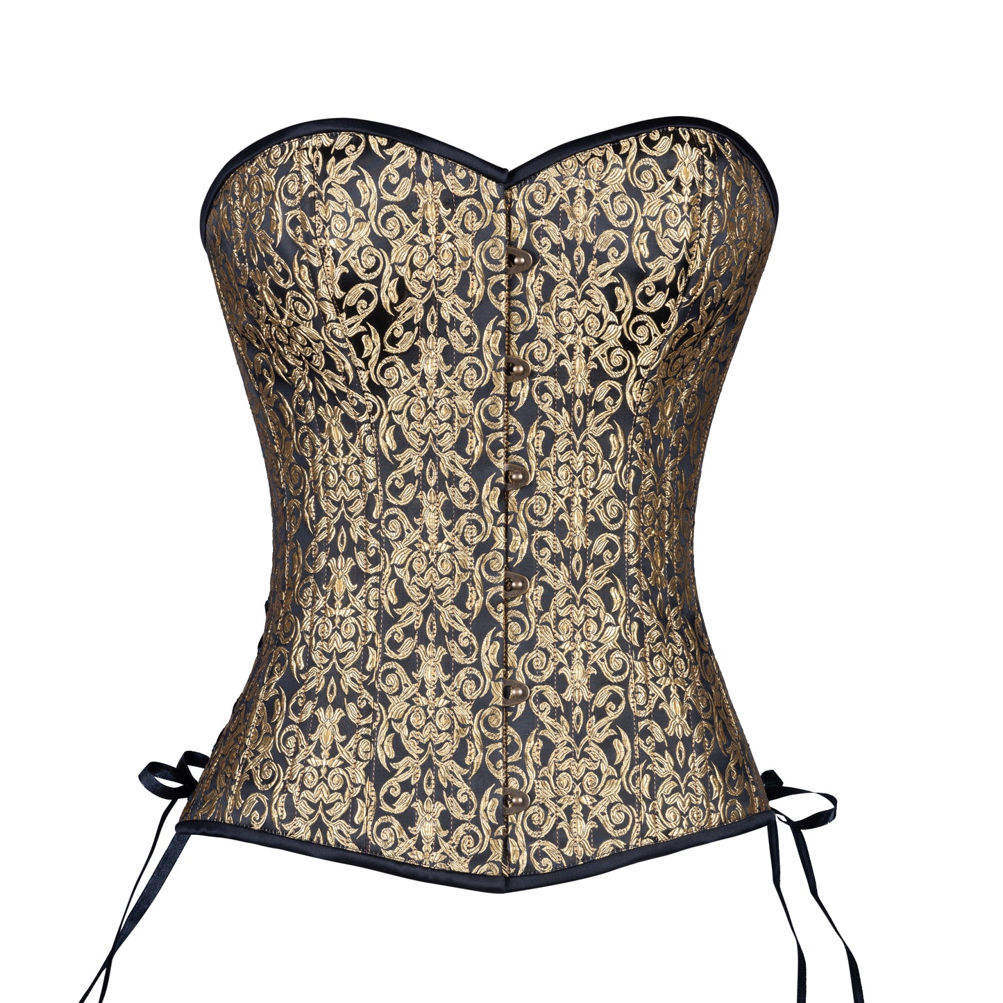 Gold Leaf on Black Overbust Corset, Slim Silhouette, Regular
