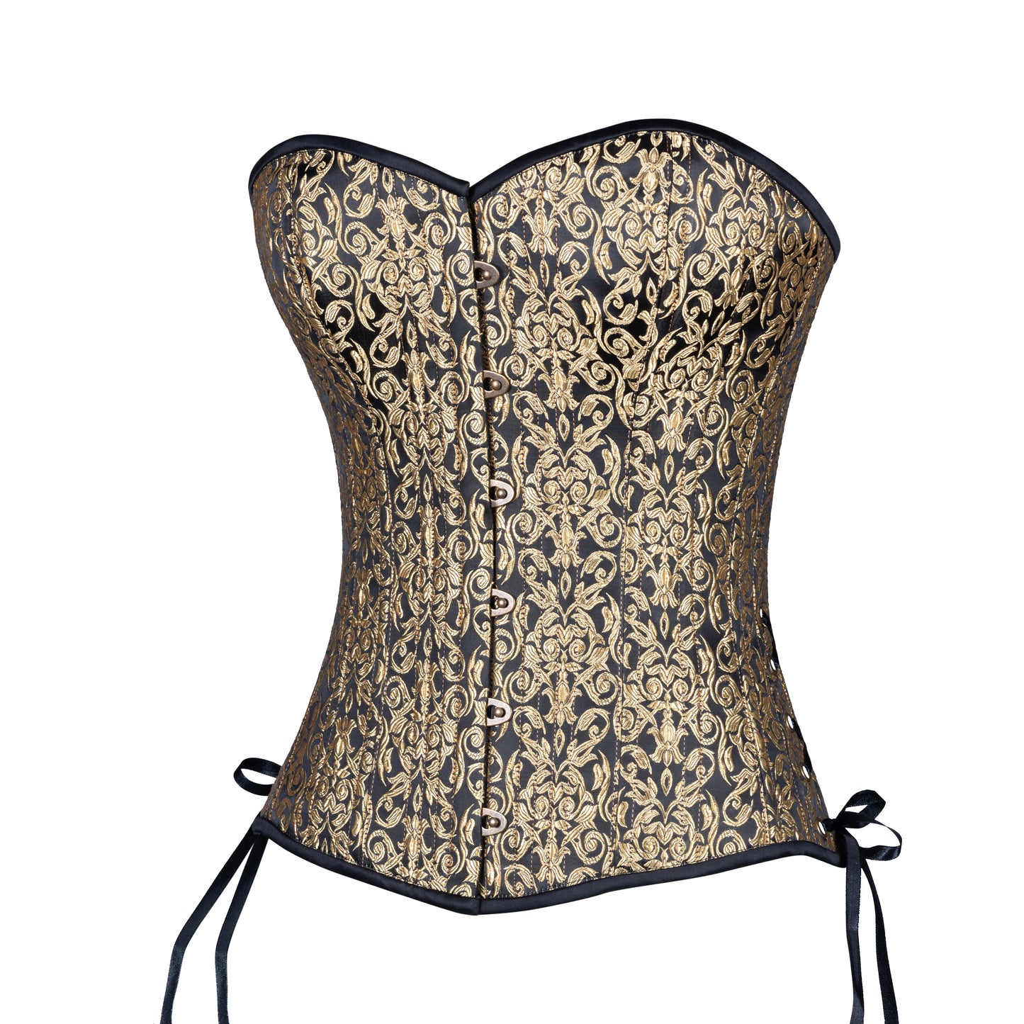 Gold Leaf on Black Overbust Corset, Slim Silhouette, Regular