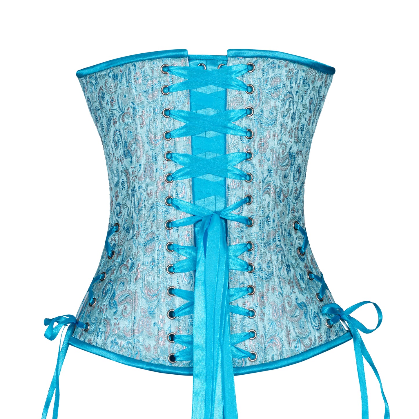 Teal and Mauve Overbust Corset, Slim Silhouette, Regular
