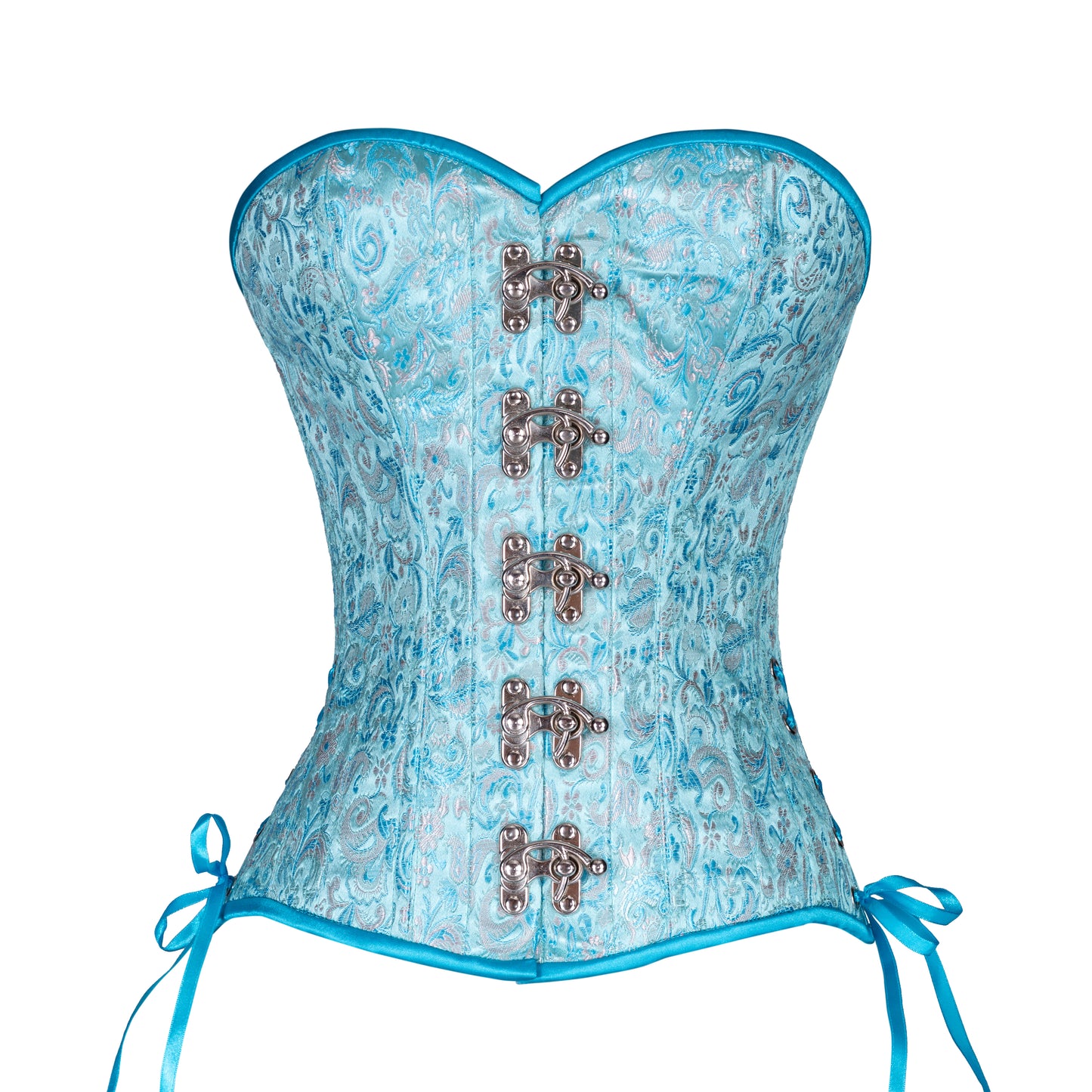 Teal and Mauve Overbust Corset, Slim Silhouette, Regular
