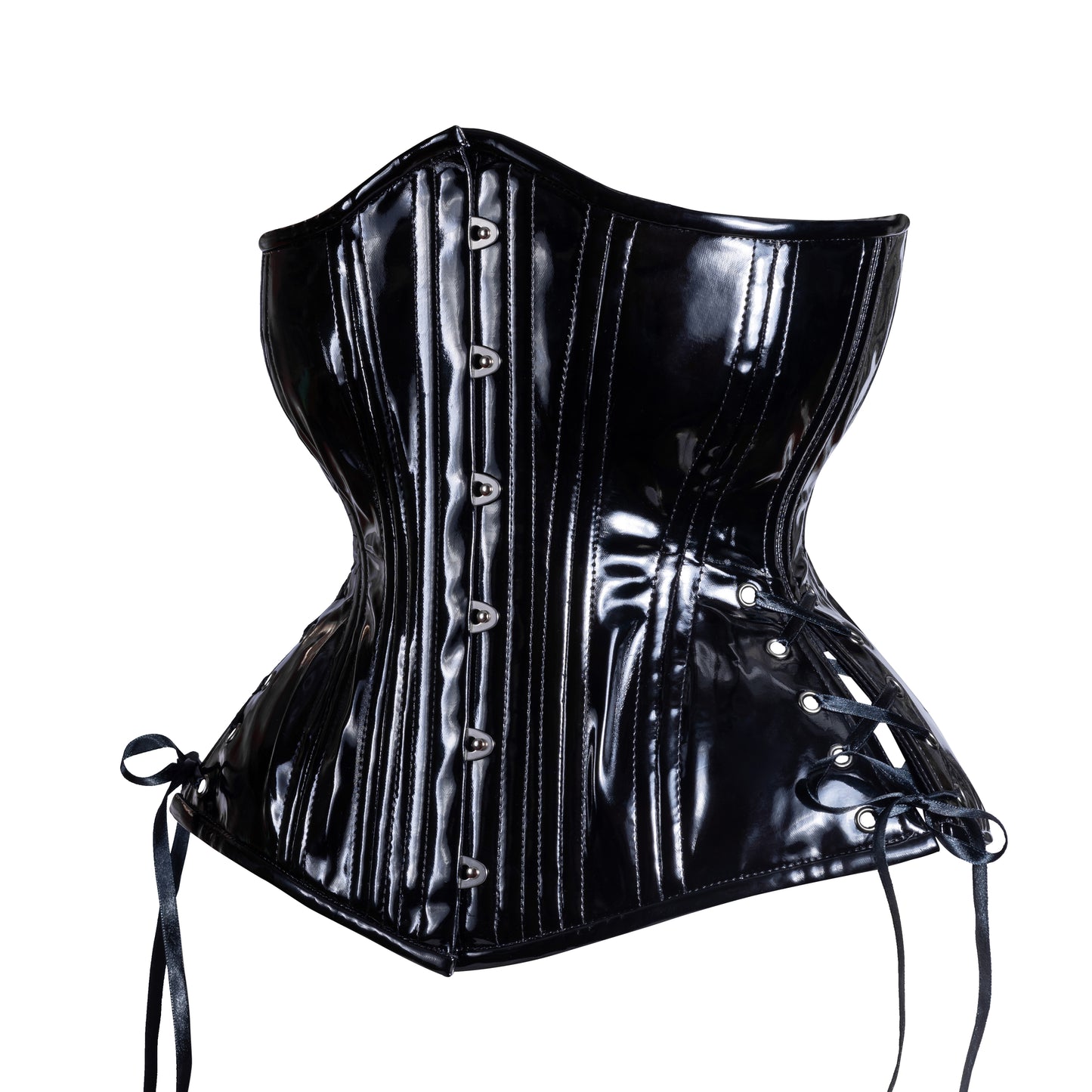 Black Vinyl Corset, Hourglass Silhouette, Long