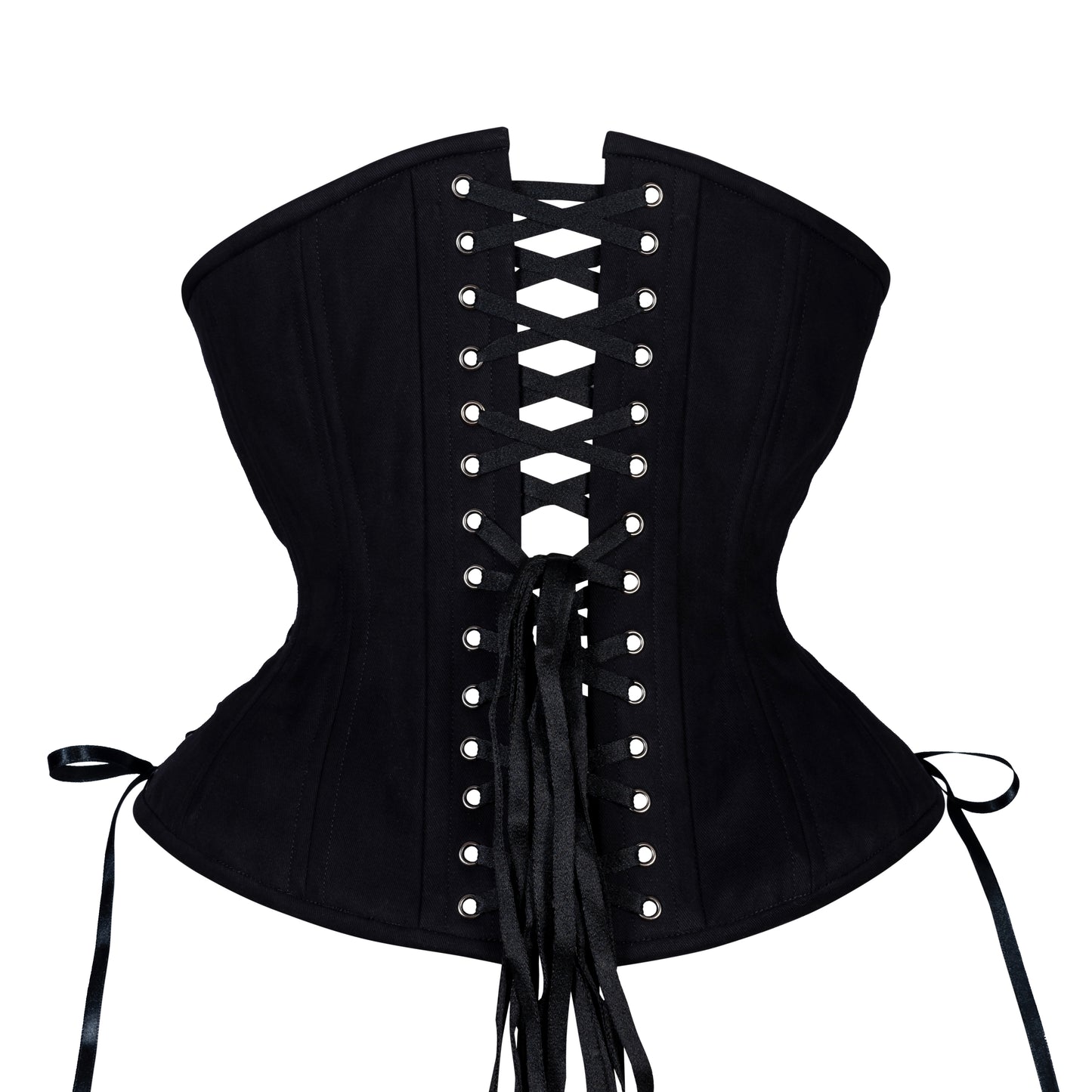 Black Cotton Corset, Hourglass Silhouette, Regular W/Hip Ties