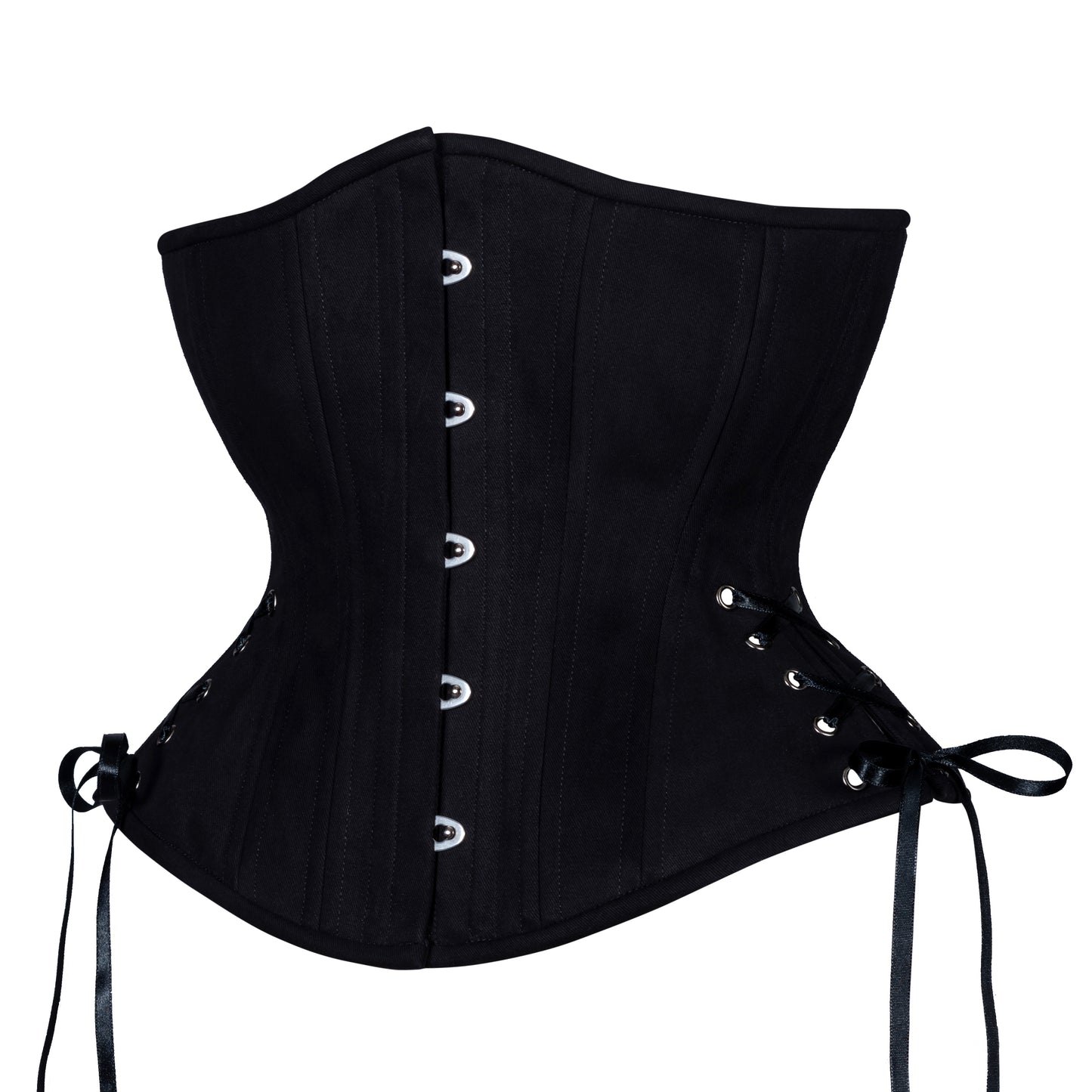 Black Cotton Corset, Hourglass Silhouette, Regular W/Hip Ties