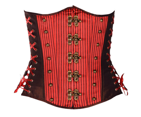 Red Stripe Captain Corset, Slim Silhouette, Long