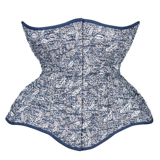 Silver Leaves on Blue Straight Corset, Gemini Silhouette, Long