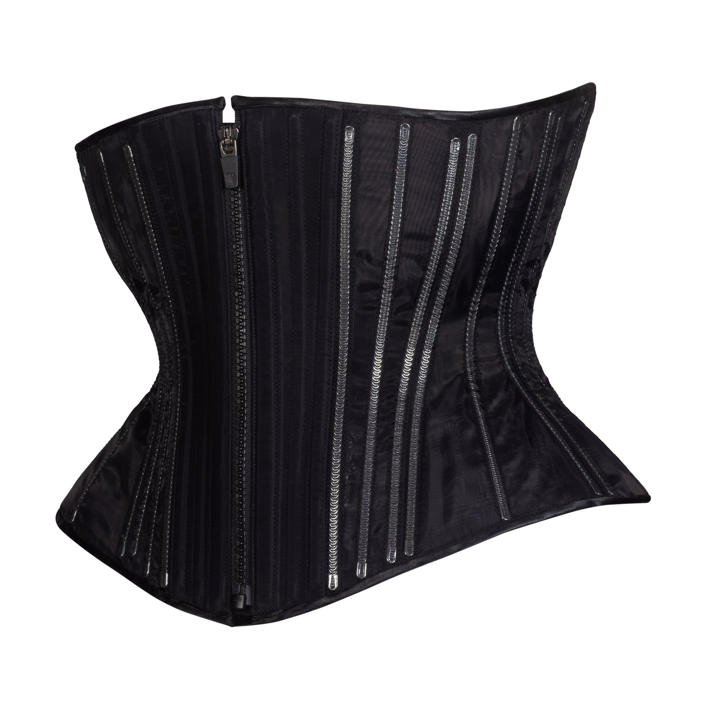 Black Fine Mesh No Line Libby Corset (Libra Gentle Silhouette), regular underbust length, side view 