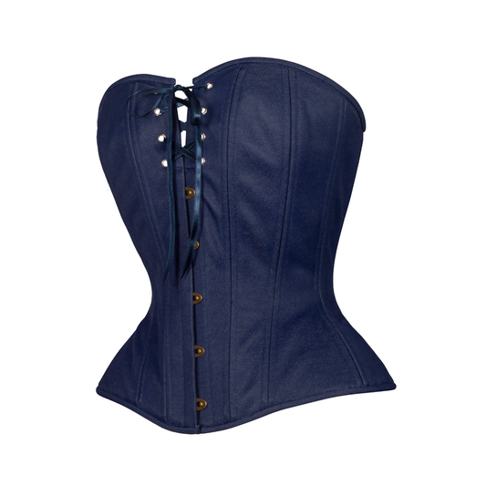 Dark Wash Denim Overbust Corset, Hourglass Silhouette, Regular