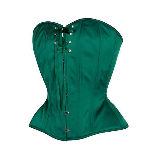 Deep Forest Green Overbust Corset, Hourglass Silhouette, Regular
