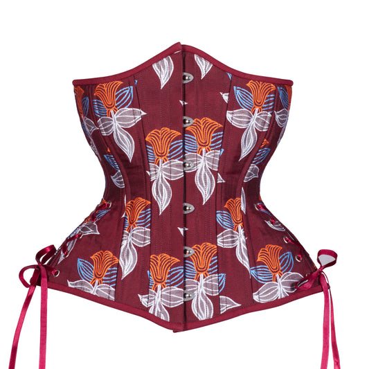 Burgundy with Flowers Corset, Hourglass Silhouette, Long