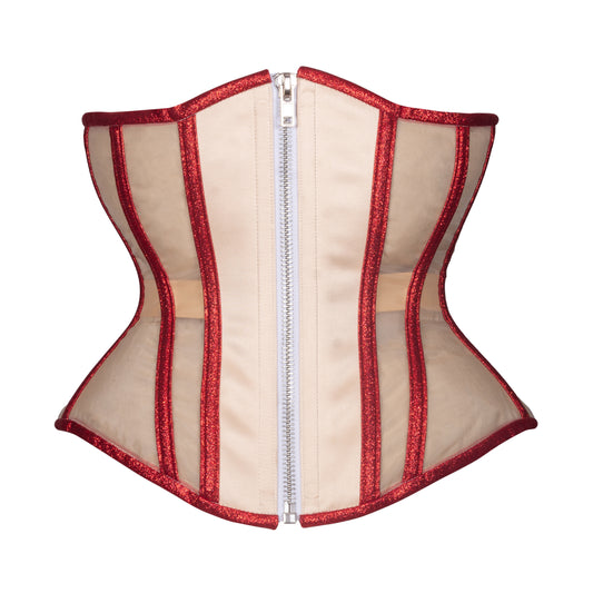 Ruby Beige Mesh Corset, Hourglass Silhouette, Regular