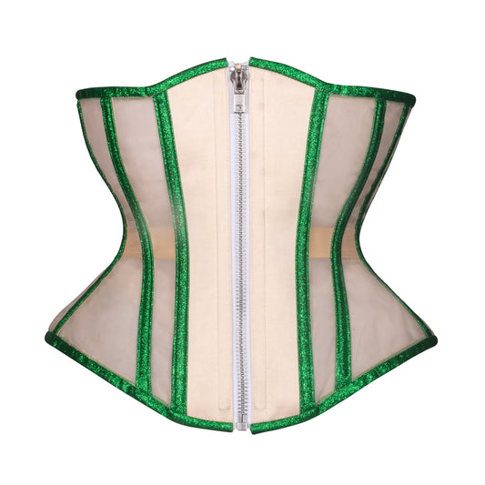 Emerald Beige Mesh Corset, Hourglass Silhouette, Regular