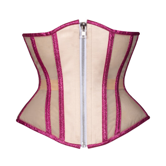 Pink Beige Mesh Corset, Hourglass Silhouette, Regular