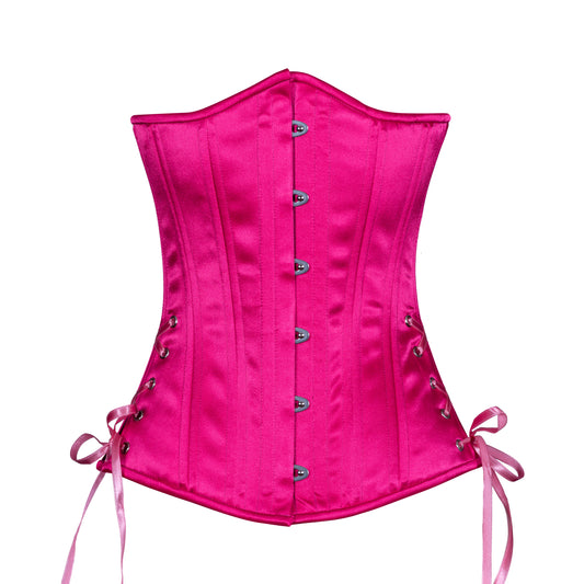 Raspberry Satin Corset, Slim Silhouette, Long