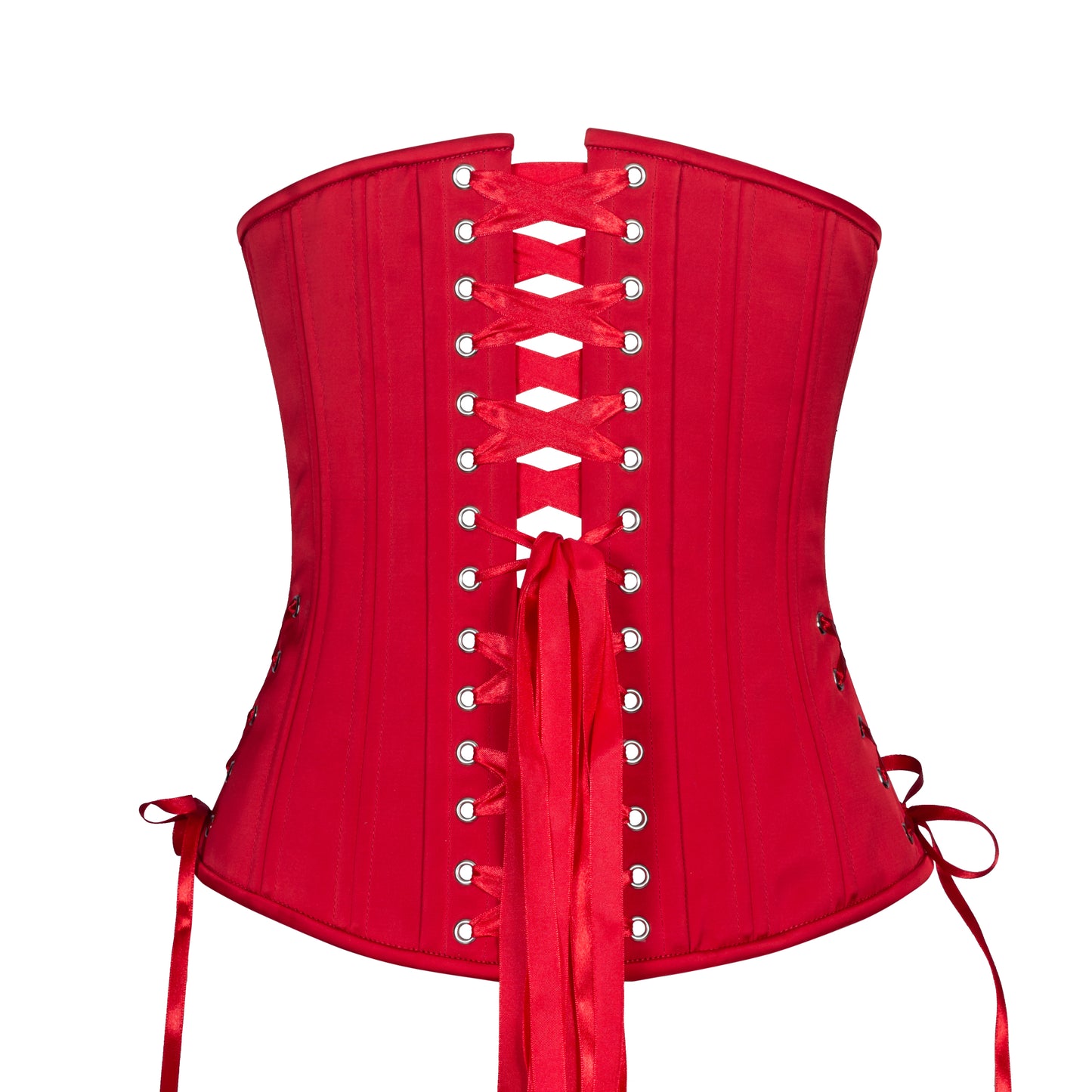Lipstick Red Satin Corset, Slim Silhouette, Long