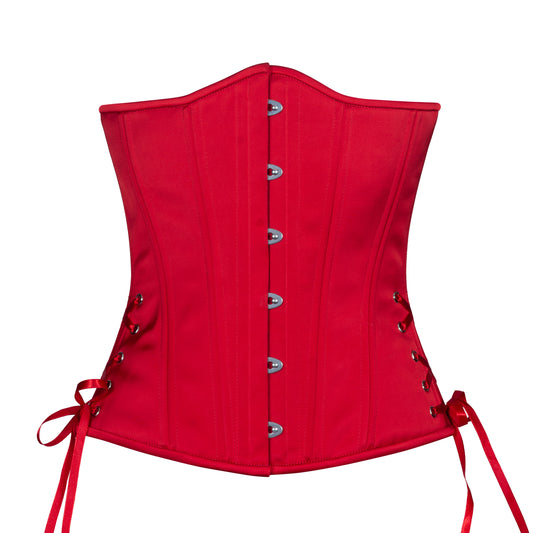 Lipstick Red Satin Corset, Slim Silhouette, Long