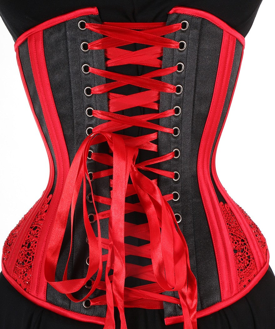 Black with Red Sparkles Corset, Hourglass Silhouette, Regular