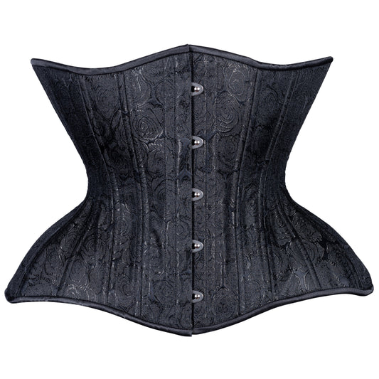Black Floral Brocade Straight Corset, Gemini Silhouette, Regular
