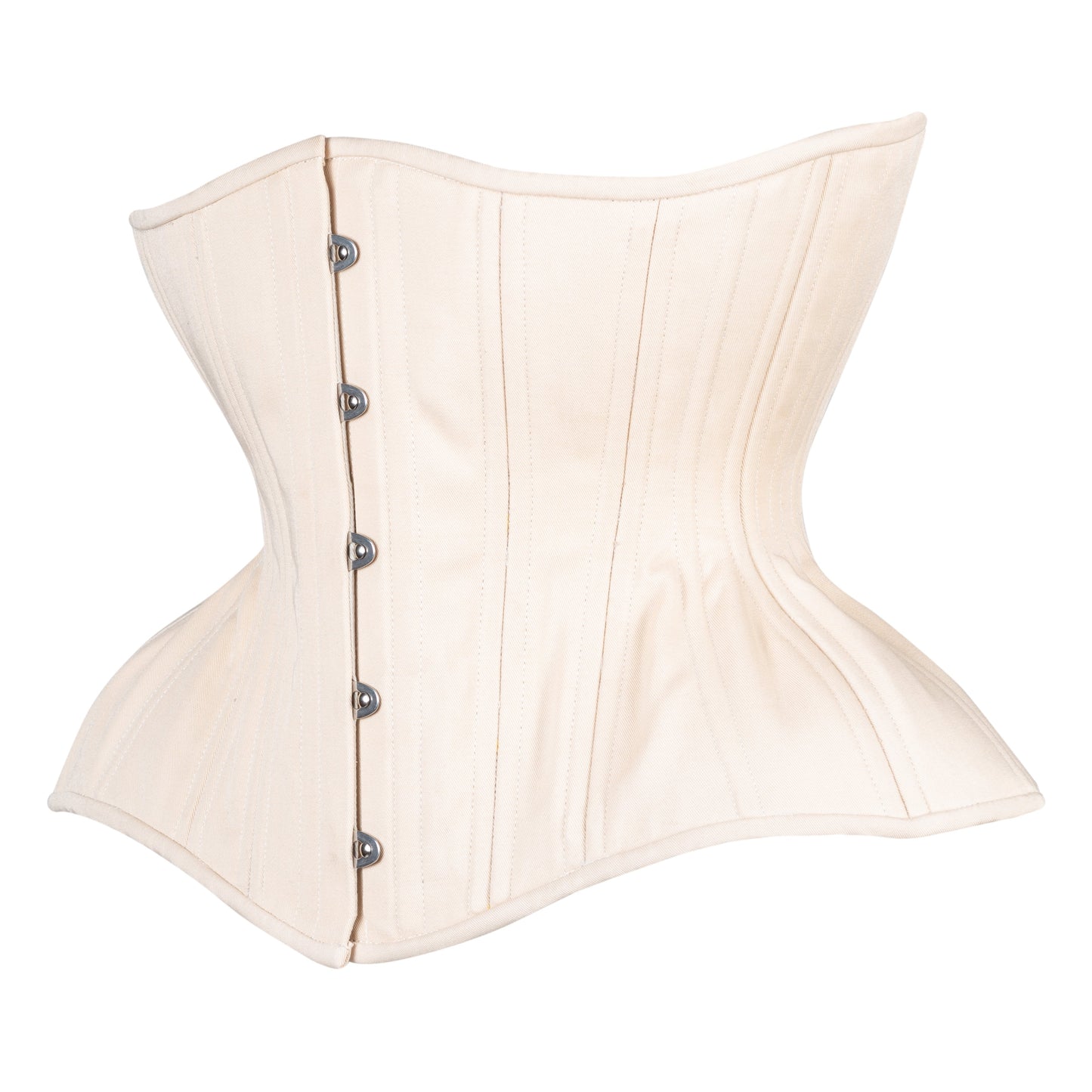 Beige Cotton Corset, curvy Gemini straight rib silhouette, regular underbust length, side view 