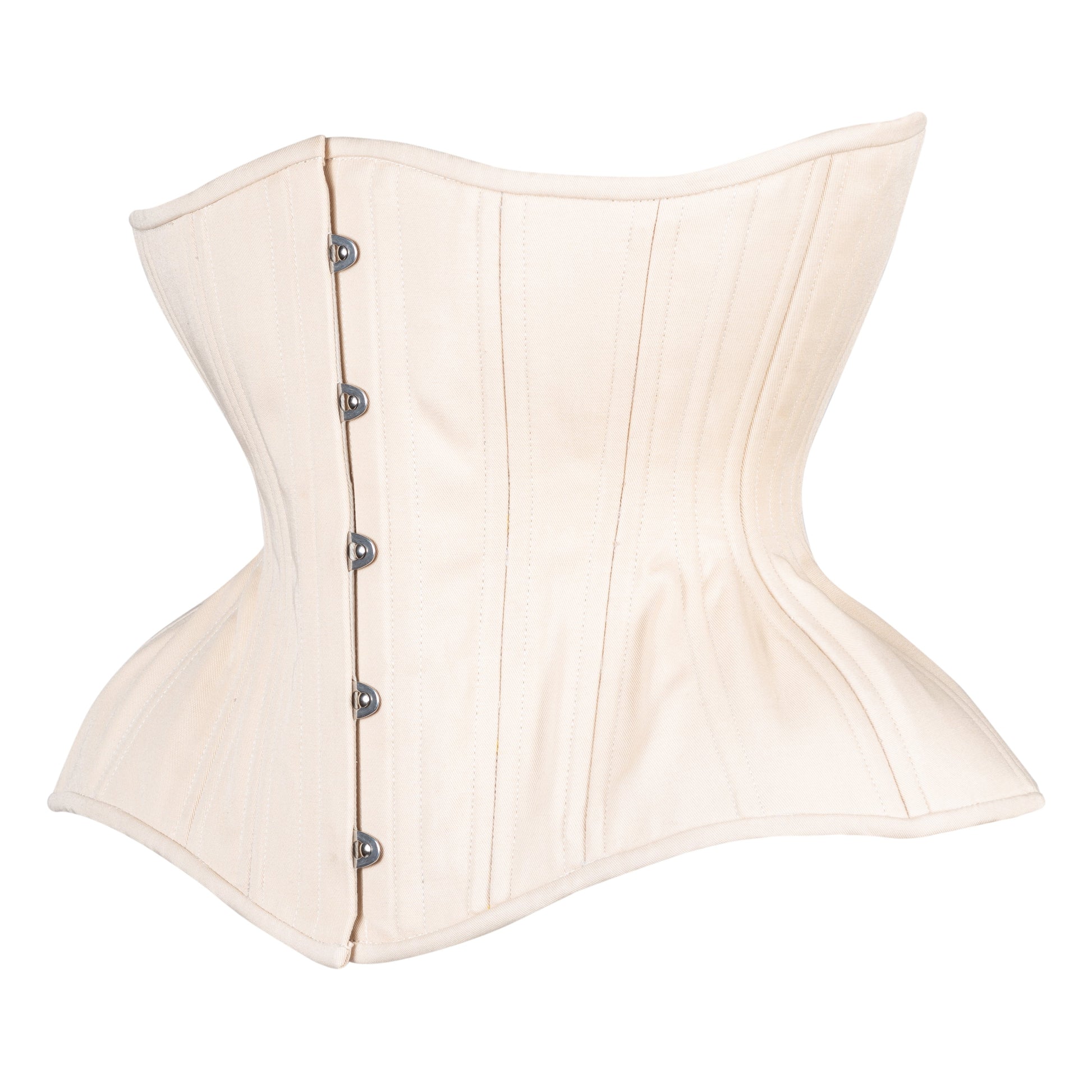 Beige Cotton Corset, curvy Gemini straight rib silhouette, regular underbust length, side view 