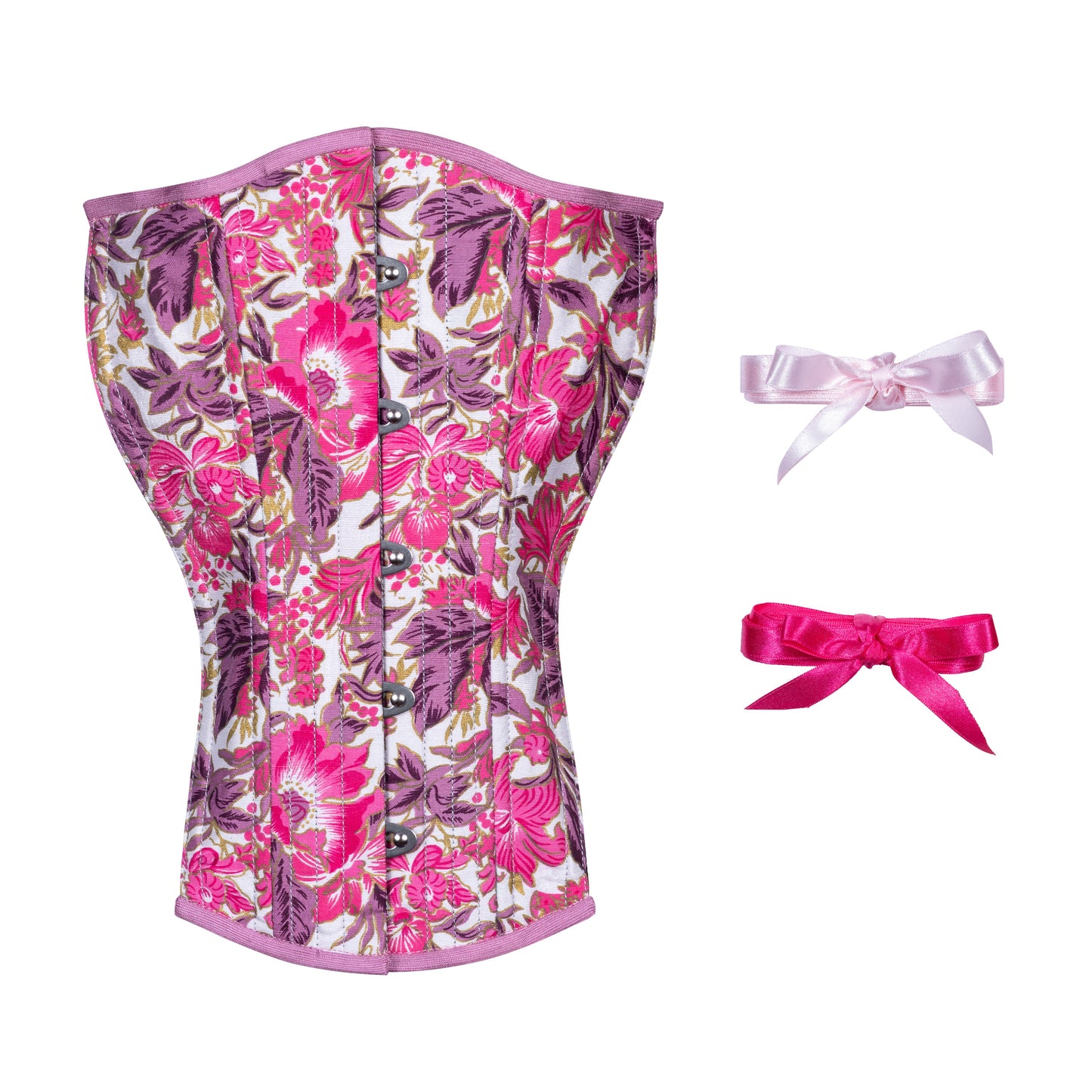Pink Hibicus Straight Corset, Gemini Silhouette, Regular
